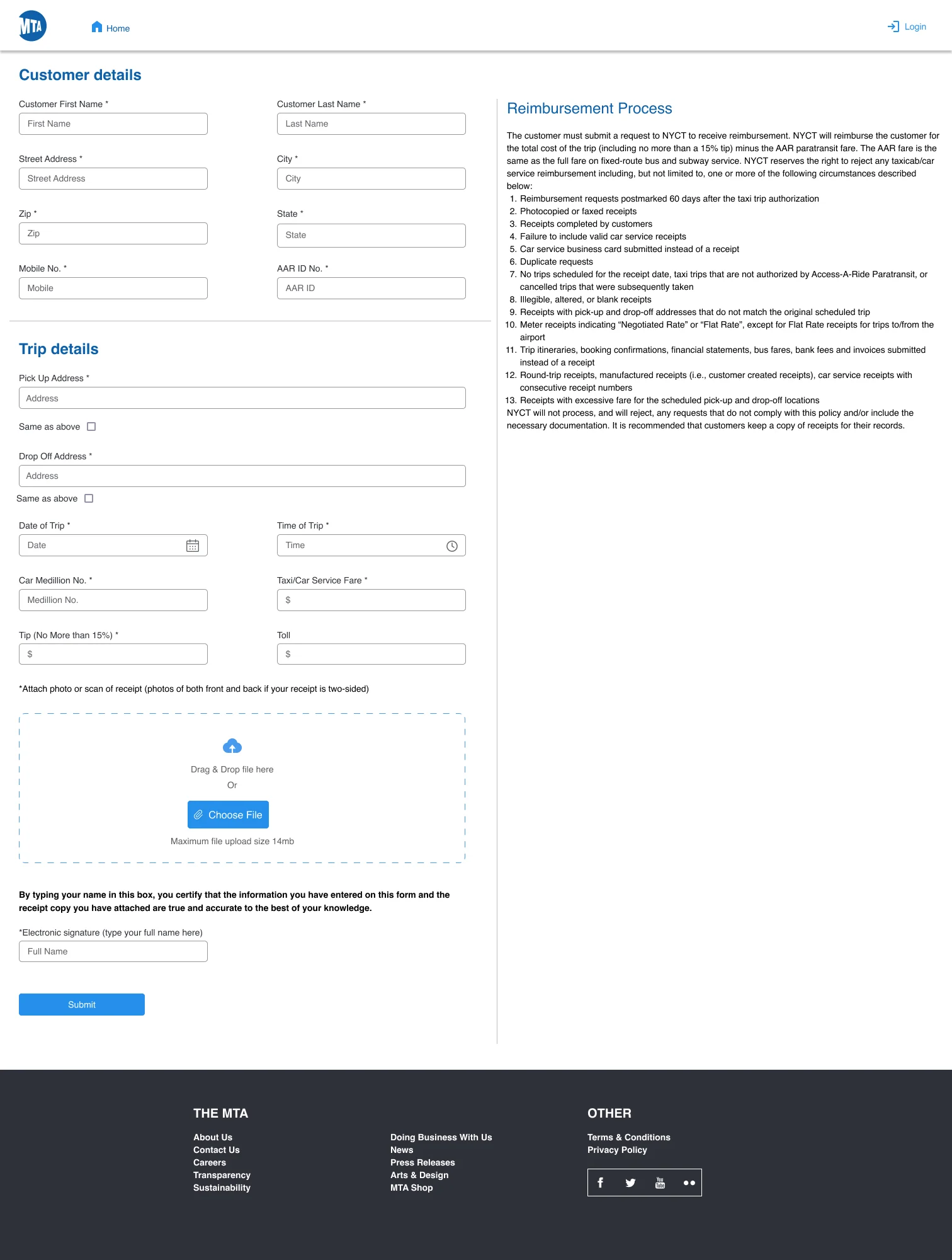 AAR Reimbursement — desktop full form
