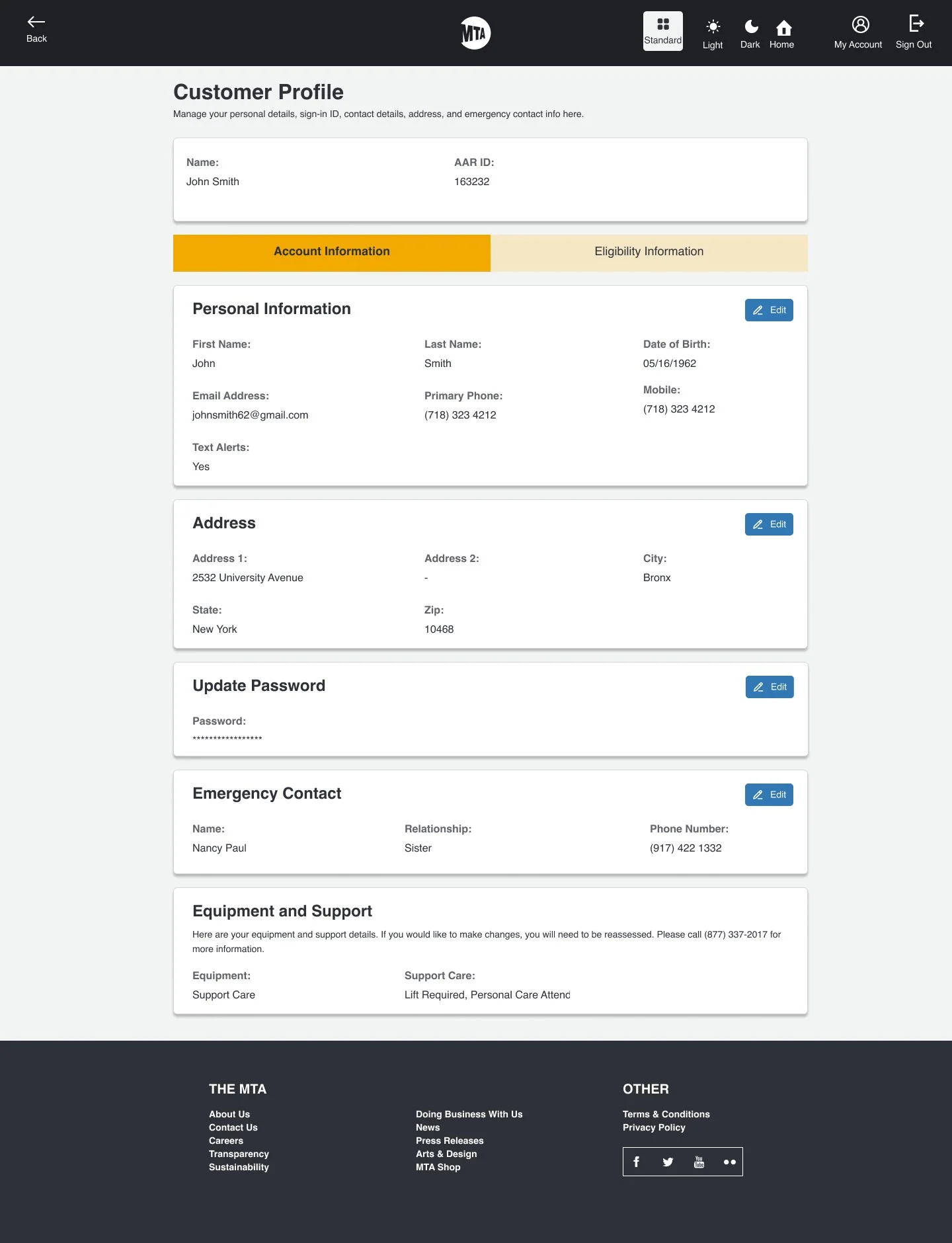 MTA Light Mode — Account Information Tab