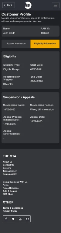 MTA Dark Mode Mobile