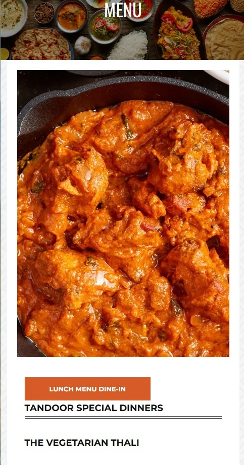 Tandoor Menu Mobile — food photo and menu items